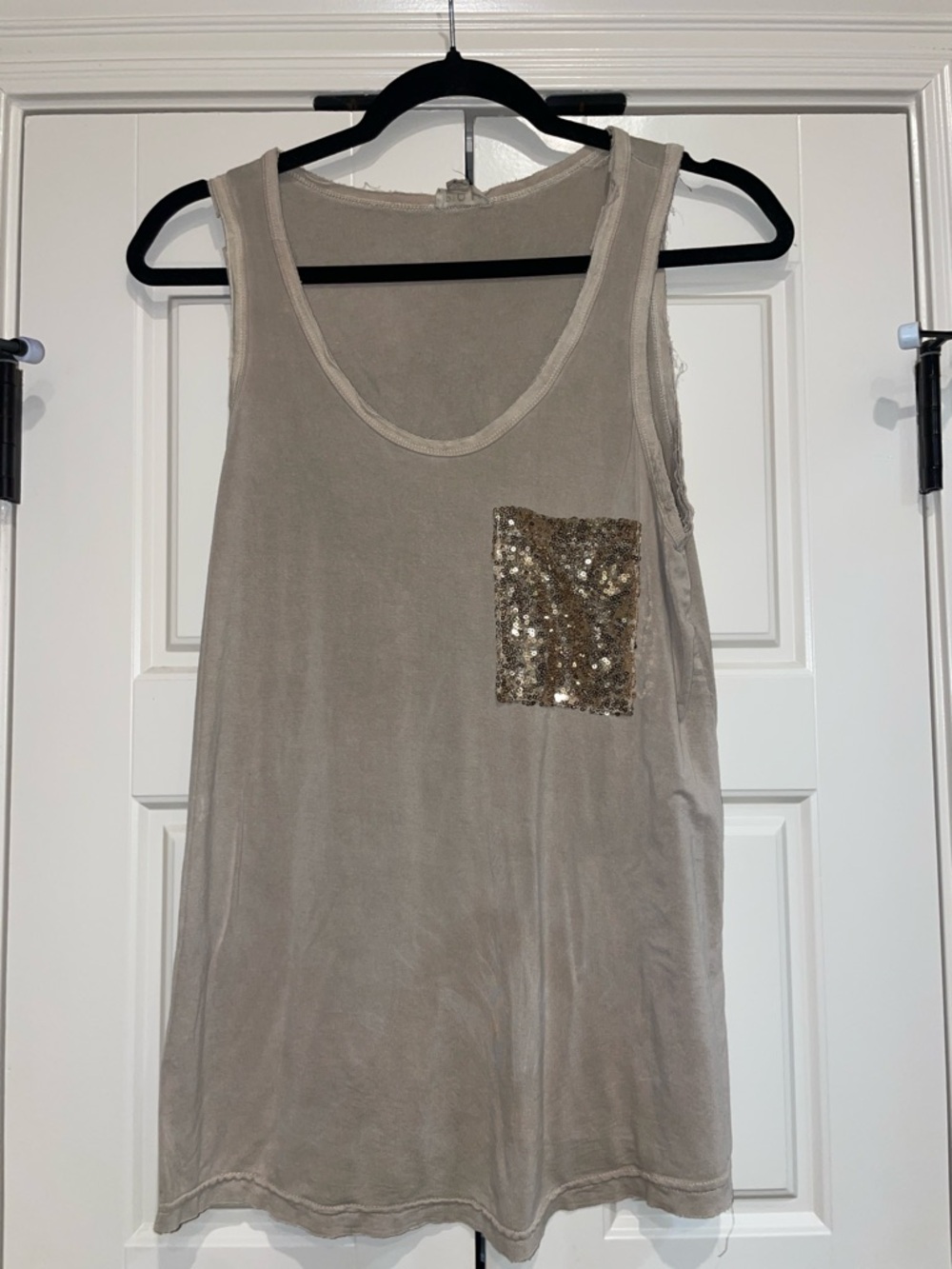 Beige Sequin Pocket Tank Top - Women's